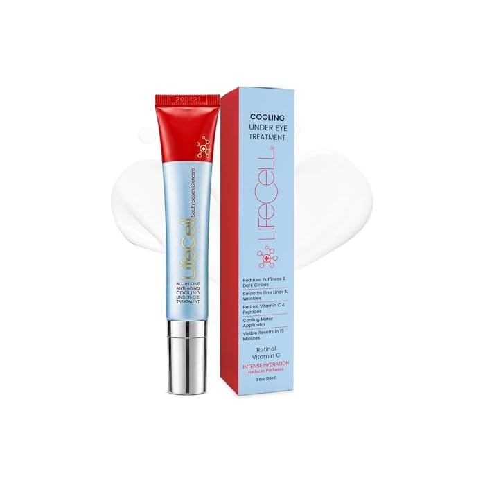 LifeCell All-in-One Eye Treatment – Anti-Aging Under Eye Cream for Puffiness, Dark Circles & Wrinkles – With Retinol, Vitamin C, Peptides & Hyaluronic Acid – Cooling Application