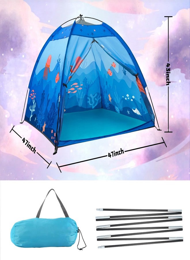 BLINWORLD - Kids Play Tent Foldable Indoor Outdoor Underwater Party Tent for Kids Boys Girls 47 x 47 x 41 (Blue) - Image 2
