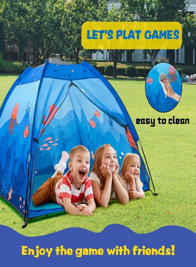 BLINWORLD - Kids Play Tent Foldable Indoor Outdoor Underwater Party Tent for Kids Boys Girls 47 x 47 x 41 (Blue) - Image 3
