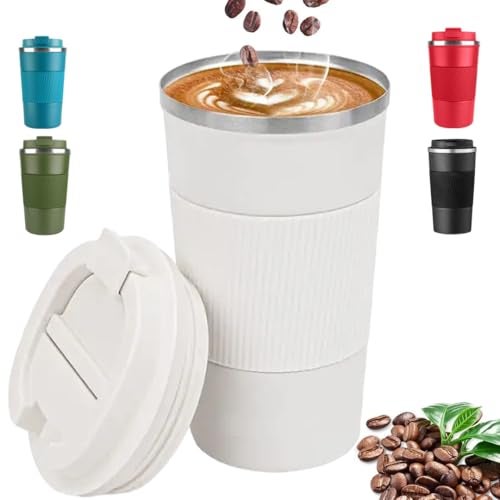 Giftana Coffee Tumbler Mug 510ml, Vacuum Insulated Coffee Cup with Leakproof Lid, Travel Coffee Mug, Non-Slip Protective Cover,Birthday Gifts for Men, Secret Santa Gifts (White) - Image 3