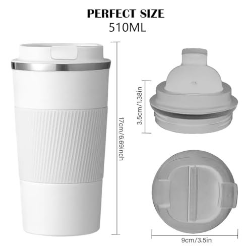 Giftana Coffee Tumbler Mug 510ml, Vacuum Insulated Coffee Cup with Leakproof Lid, Travel Coffee Mug, Non-Slip Protective Cover,Birthday Gifts for Men, Secret Santa Gifts (White) - Image 2