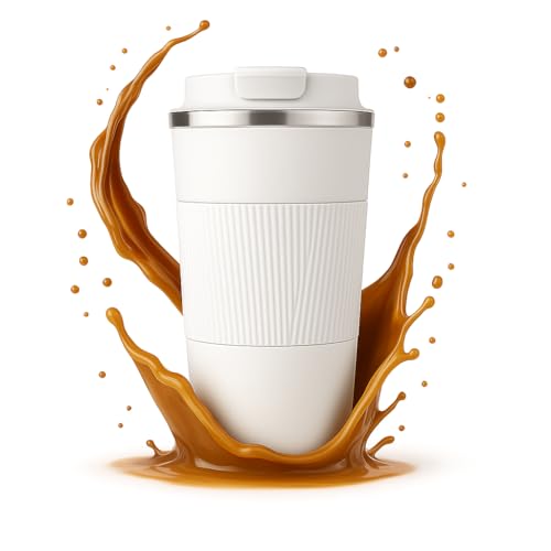 Giftana Coffee Tumbler Mug 510ml, Vacuum Insulated Coffee Cup with Leakproof Lid, Travel Coffee Mug, Non-Slip Protective Cover,Birthday Gifts for Men, Secret Santa Gifts (White) - Image 1