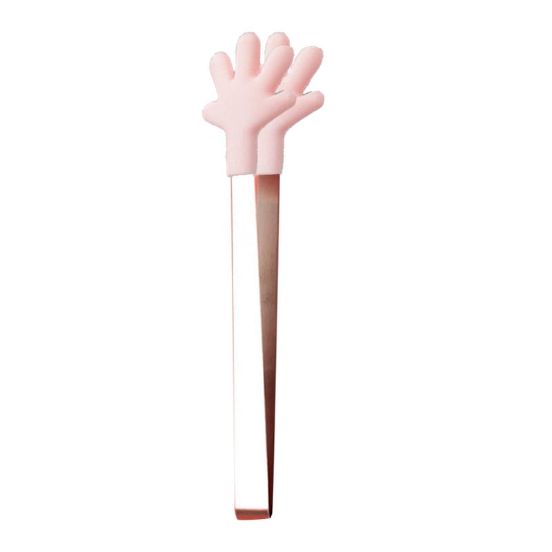 Mini Serving Tongs, Small Stainless Steel Tongs with Silicone Tips for Appetizers Ice Cube Fruits Sugar Toaster (Pink Palm Shape)