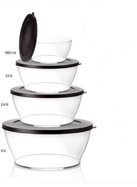 Tupperware Royal Set of 4 Black 990-1.3-2.4-4LT Storage Service Container  - Image 3