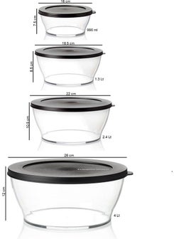 Tupperware Royal Set of 4 Black 990-1.3-2.4-4LT Storage Service Container  - Image 4