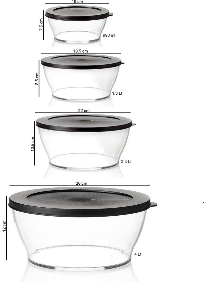 Tupperware Royal Set of 4 Black 990-1.3-2.4-4LT Storage Service Container  - Image 4