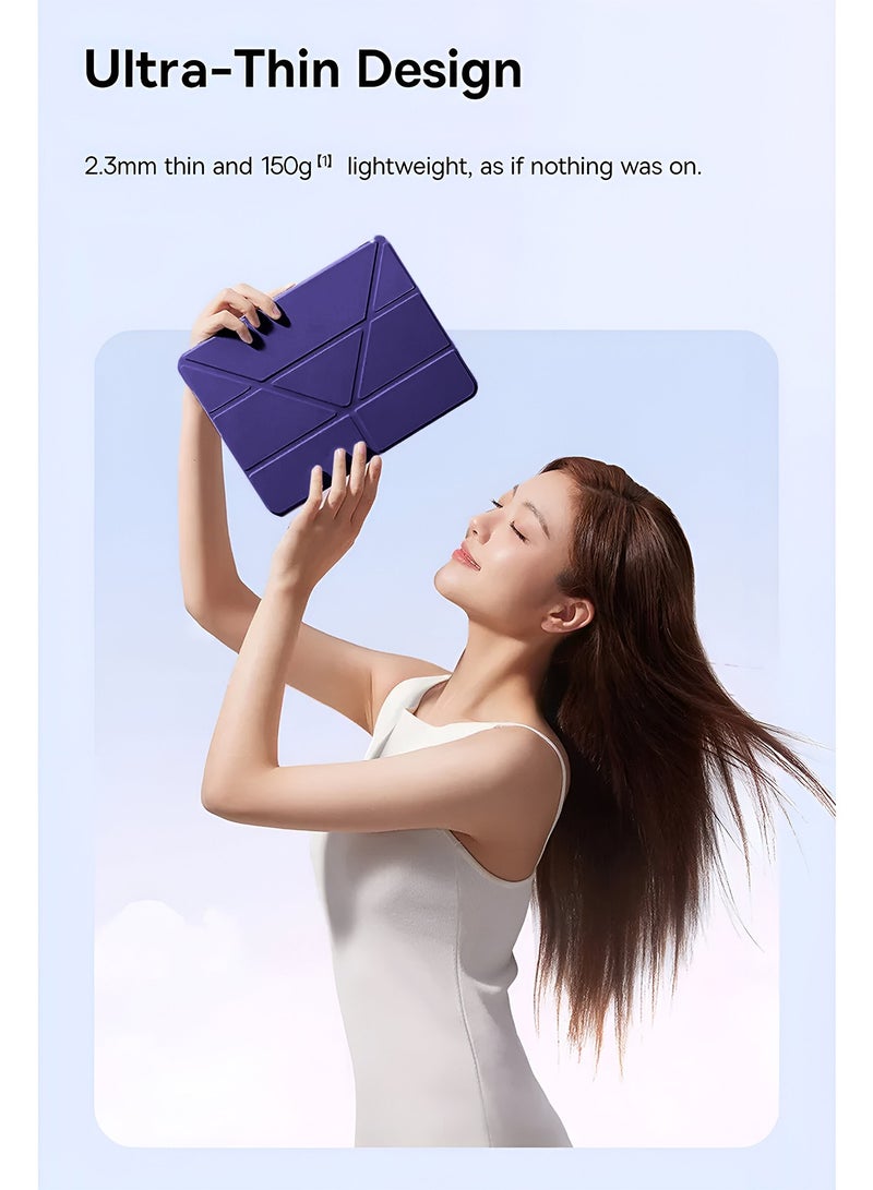 Wtech Apple iPad Air 2025 (7th Generation) M3 13 inch Symmetry 360 Smart Folio Series Auto Awake/Auto Sleep Leather Texture and Transparent Back with Pen Holder Case Cover - Eggplant Purple - Image 4