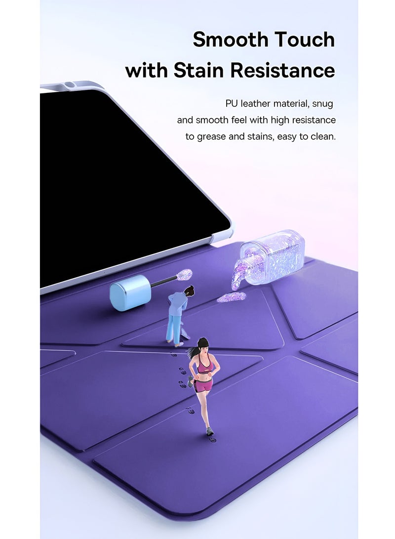 Wtech Apple iPad Air 2025 (7th Generation) M3 13 inch Symmetry 360 Smart Folio Series Auto Awake/Auto Sleep Leather Texture and Transparent Back with Pen Holder Case Cover - Eggplant Purple - Image 5