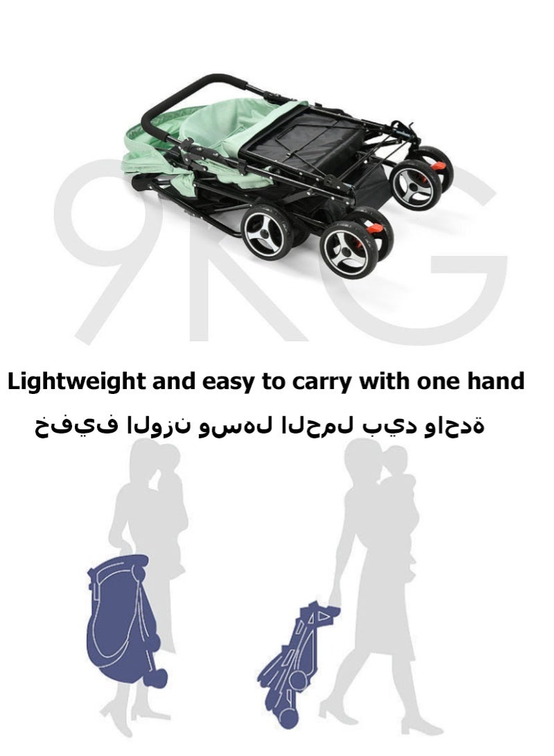 هالامين عربة أطفال مزدوجة سهلة الطي – مدمجة وخفيفة الوزن، مناسبة للأطفال من عمر 0 شهر فما فوق، حتى 15 كجم لكل مقعد – أسود ورمادي منقّط - Image 4