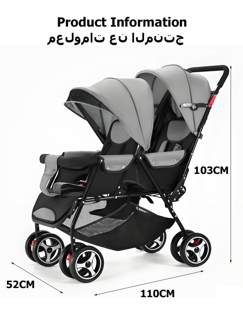 هالامين عربة أطفال مزدوجة سهلة الطي – مدمجة وخفيفة الوزن، مناسبة للأطفال من عمر 0 شهر فما فوق، حتى 15 كجم لكل مقعد – أسود ورمادي منقّط - Image 2