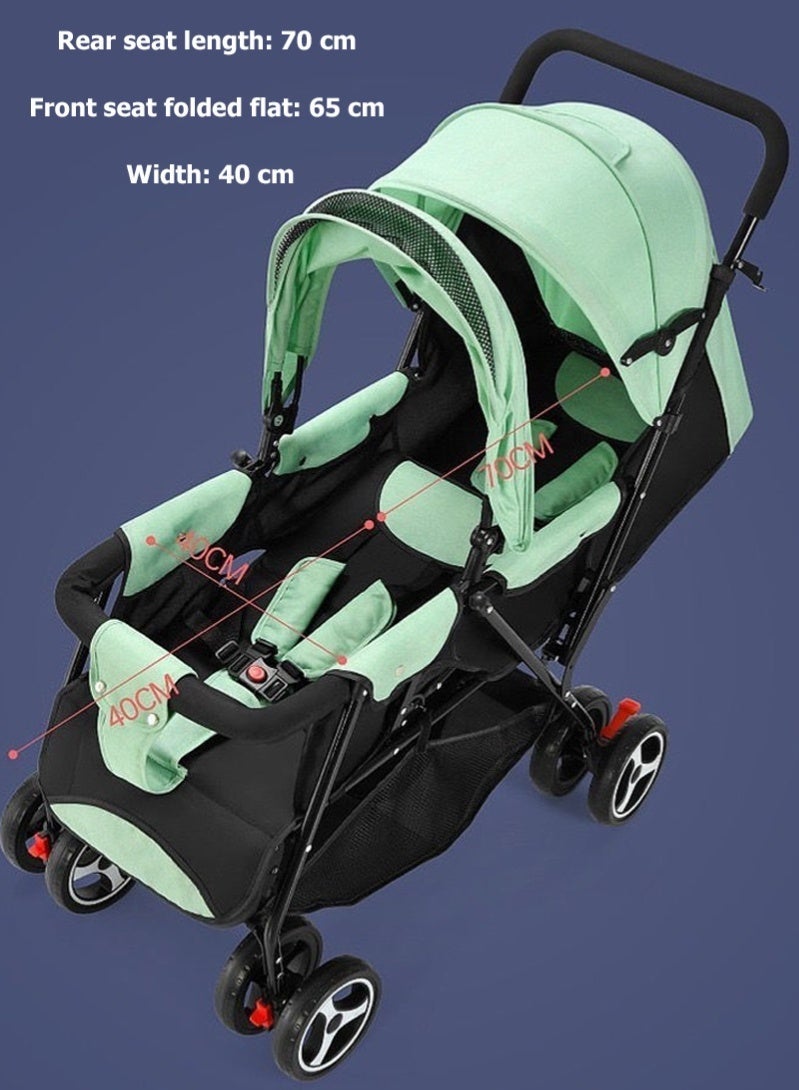 هالامين عربة أطفال مزدوجة سهلة الطي – مدمجة وخفيفة الوزن، مناسبة للأطفال من عمر 0 شهر فما فوق، حتى 15 كجم لكل مقعد – أسود ورمادي منقّط - Image 4