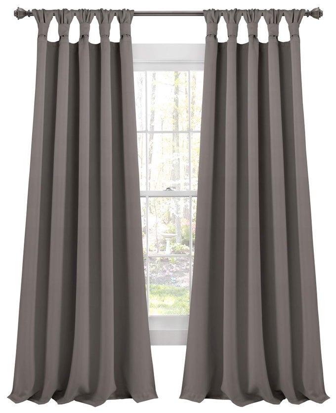 INSULATED KNOTTED TAB TOP BLACKOUT WINDOW CURTAIN PANELS PAIR 52 W X 84 L DARK GRAY BLACKOUT CURTAINS TRADITIONAL FRENCH COUNTRY CURTAINS FOR LIVING ROOM BEDROOM DINING ROOM