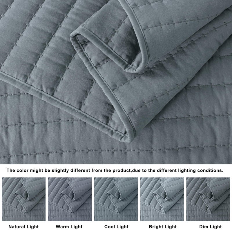 ROARINGWILD Blue Queen Size Quilt Bedding Sets with 2 Pillow Shams, Full Lightweight Soft Bedspread Coverlet, Quilted Blanket Thin Comforter Bed Cover for All Season, 3 Pieces, 90x90 inches - Image 4