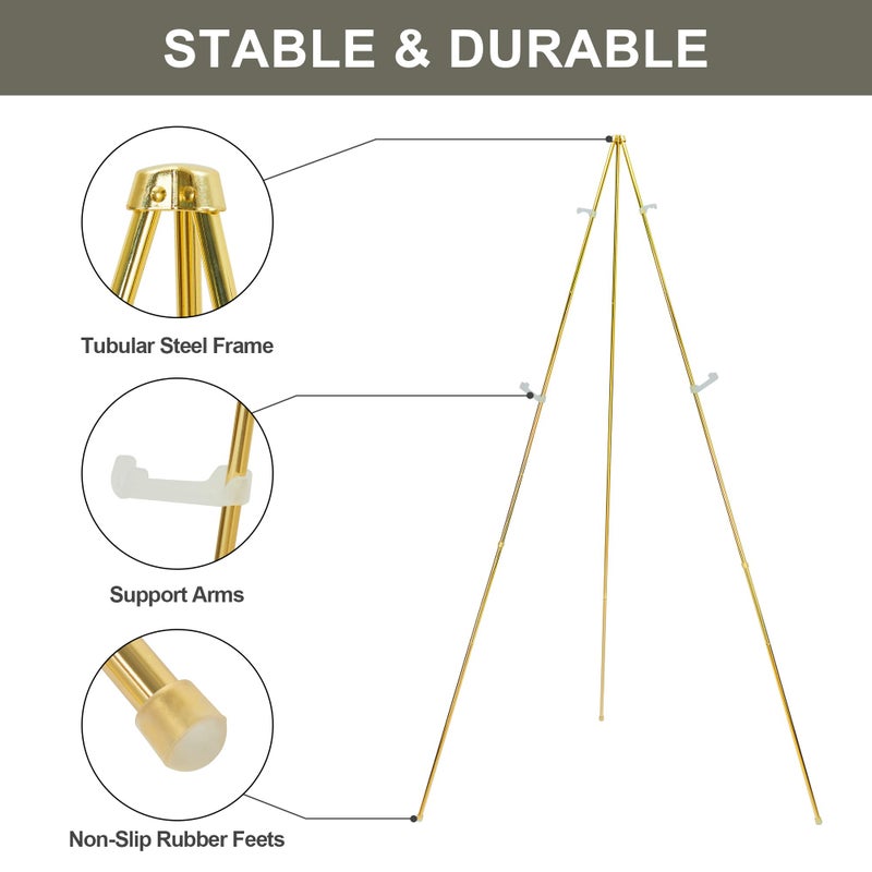 DANMO Easel Stand for Wedding Sign Poster 63'' Instant Display Floor Adjustable Metal Art Easel Gold - Image 3