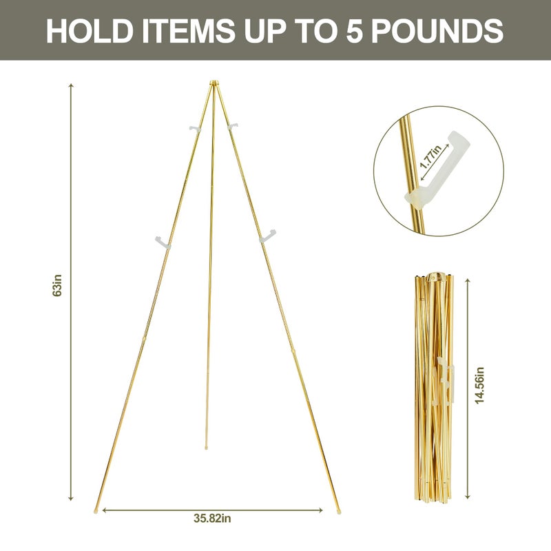 DANMO Easel Stand for Wedding Sign Poster 63'' Instant Display Floor Adjustable Metal Art Easel Gold - Image 5