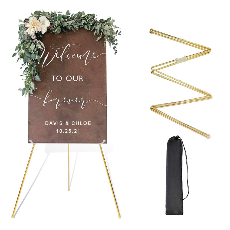DANMO Easel Stand for Wedding Sign Poster 63'' Instant Display Floor Adjustable Metal Art Easel Gold - Image 1