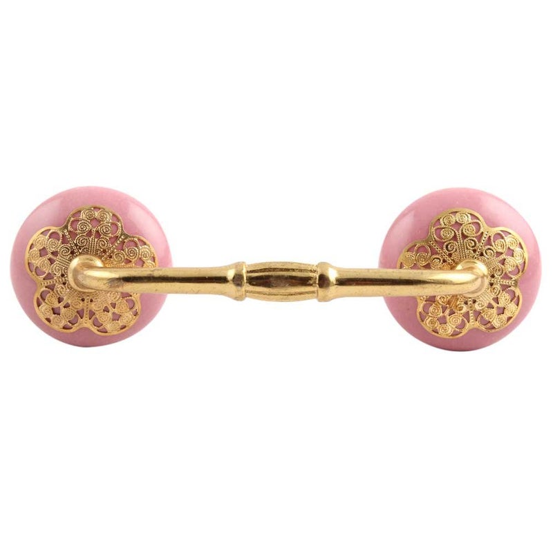 Indian-Shelf IndianShelf 1 Pack Ceramic Pink Door Handles Interior T Bar Handles for Cabinets and Drawers Dresser Gold Hardware 4 Hole to Hole BH357CK769  - Image 1