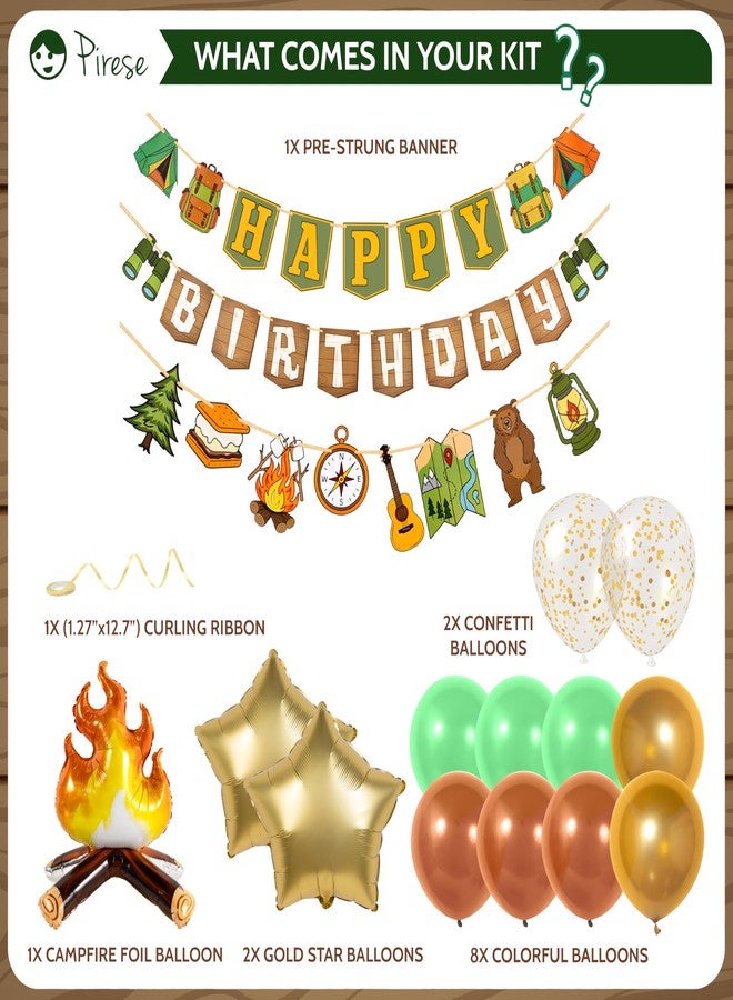 Pirese One Happy Camper Birthday Decorations, Camping Birthday Party Decorations, Campfire Camping Banner Party Kit with Balloons - Image 2
