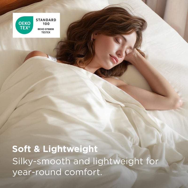 Bedsure 100% Rayon Derived from Bamboo Duvet Cover Queen Size - Lightweight Silky Cooling Comforter Cover Set for Hot Sleepers, Breathable & Moisture-Wicking Bedding Set, Light Beige - Image 3