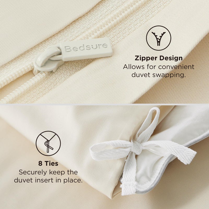 Bedsure 100% Rayon Derived from Bamboo Duvet Cover Queen Size - Lightweight Silky Cooling Comforter Cover Set for Hot Sleepers, Breathable & Moisture-Wicking Bedding Set, Light Beige - Image 5