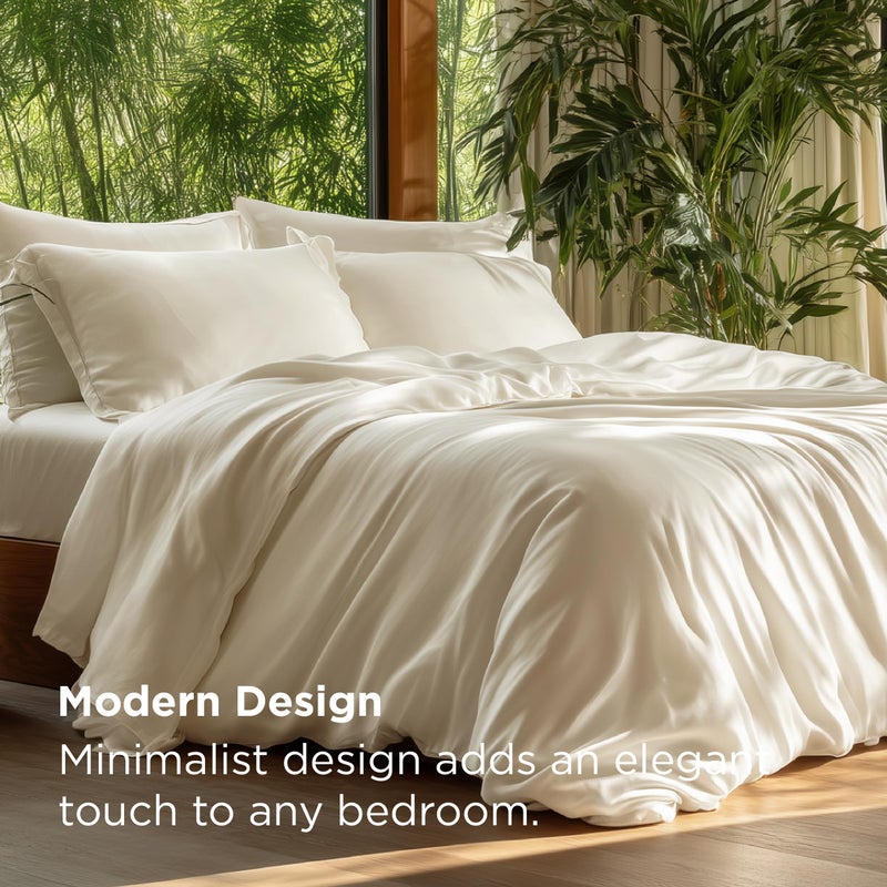 Bedsure 100% Rayon Derived from Bamboo Duvet Cover Queen Size - Lightweight Silky Cooling Comforter Cover Set for Hot Sleepers, Breathable & Moisture-Wicking Bedding Set, Light Beige - Image 4