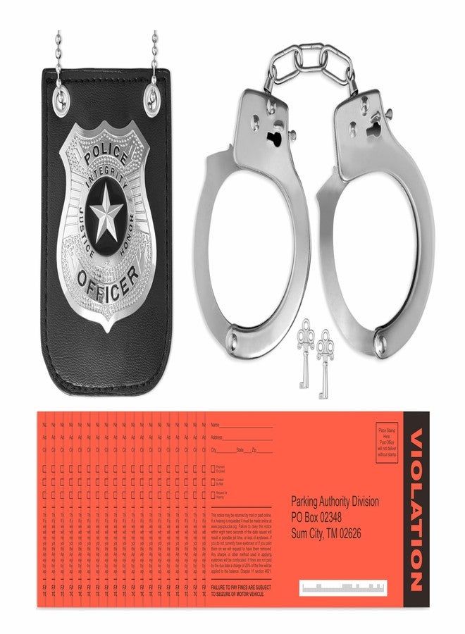 Larkmo Police Officer Costume Accessory Set, Toy Handcuffs with Keys, Police Badge & Funny Parking Tickets, Great Pretend Cop Set For Aspiring Halloween, Sheriffs, Detectives and Even FBI Agents - Image 1