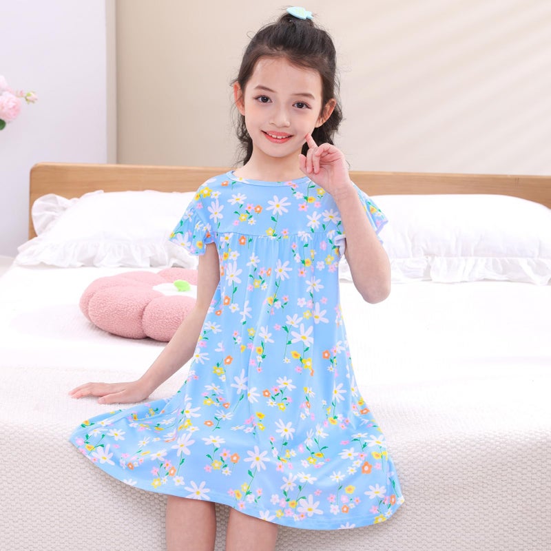 MHJY Girls Nightgowns Flutter Short Sleeves Princess Nightgown Sleepwear Soft Night Dress for Kids Toddler Girls,Blue - Image 5