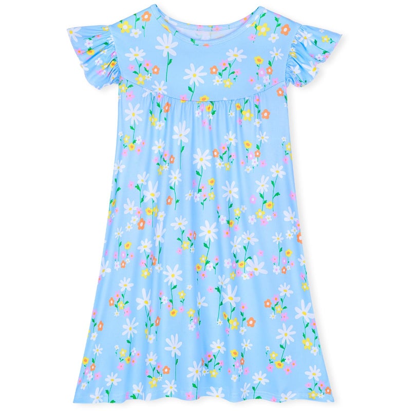 MHJY Girls Nightgowns Flutter Short Sleeves Princess Nightgown Sleepwear Soft Night Dress for Kids Toddler Girls,Blue - Image 1