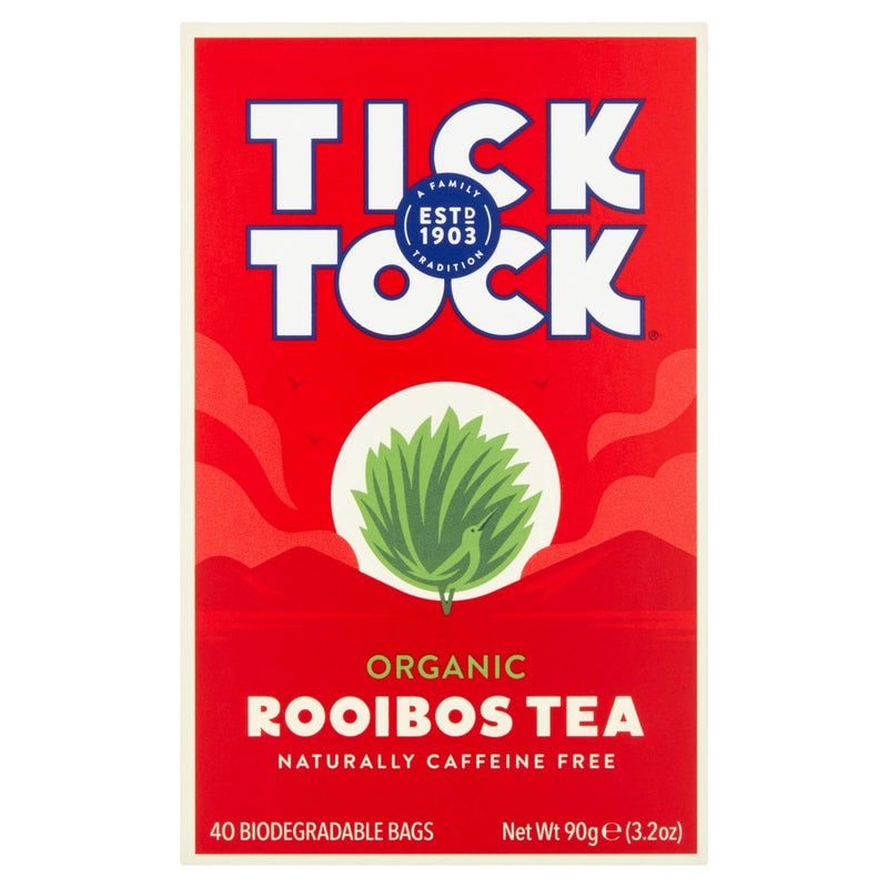 TICK TOCK TEAS Organic Rooibos Tea Bags - Naturally Caffeine Free Red Bush Herbal Tea from South Africa | Smooth & Rich Flavor, Low Tannin, Enjoy Hot or Iced with Milk, Lemon, or Honey - 40 Count (4 Pack) - Image 3