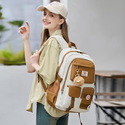 Hidds Backpack for GirlsSchool Backpack Women College Laptop Backpacks Teens Bookbag Kids Elementary Middle High School Bag Student Travel DaypackKhaki Beige - Image 3