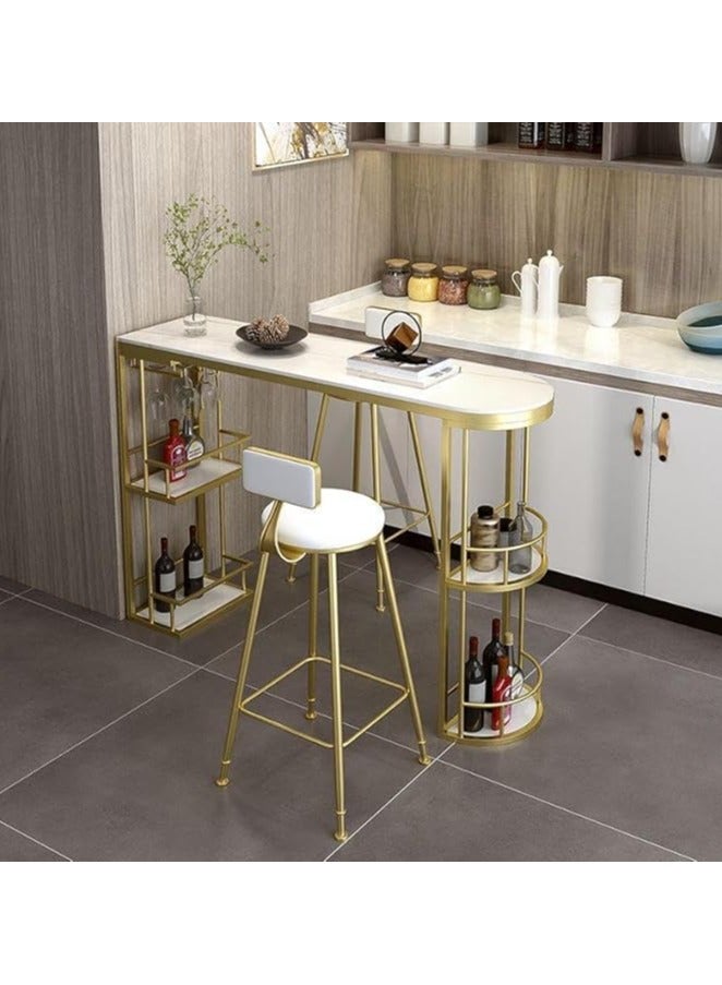 AWD Modern Bar Table Set with Two Chairs, 120cm White Slate Marble Top, Gold Metal Frame, Wine Rack and Glass Holders For Home Kitchen Dining Room.  - Image 3