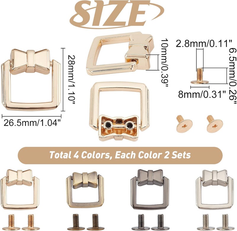 klarako 8 Sets Bag Strap Connector Clasp, 4 Colors Suspension Clasp for Purse Bowknot Shape Handbag Side Clip Buckles with Lklarako Ring Metal Rotatable Ring Buckles Backpack Making Hardware Accessory - Image 3