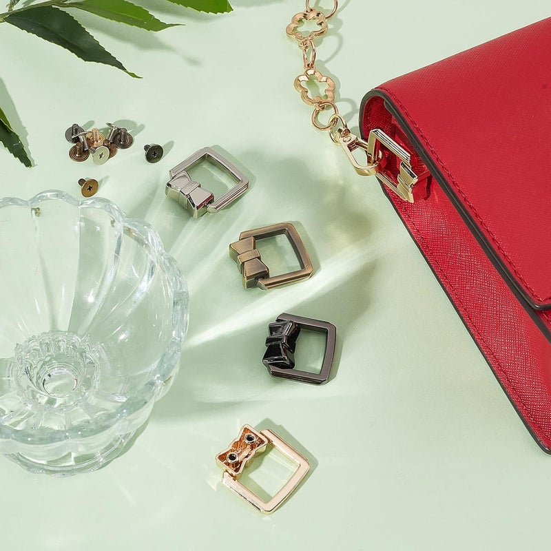 klarako 8 Sets Bag Strap Connector Clasp, 4 Colors Suspension Clasp for Purse Bowknot Shape Handbag Side Clip Buckles with Lklarako Ring Metal Rotatable Ring Buckles Backpack Making Hardware Accessory - Image 5