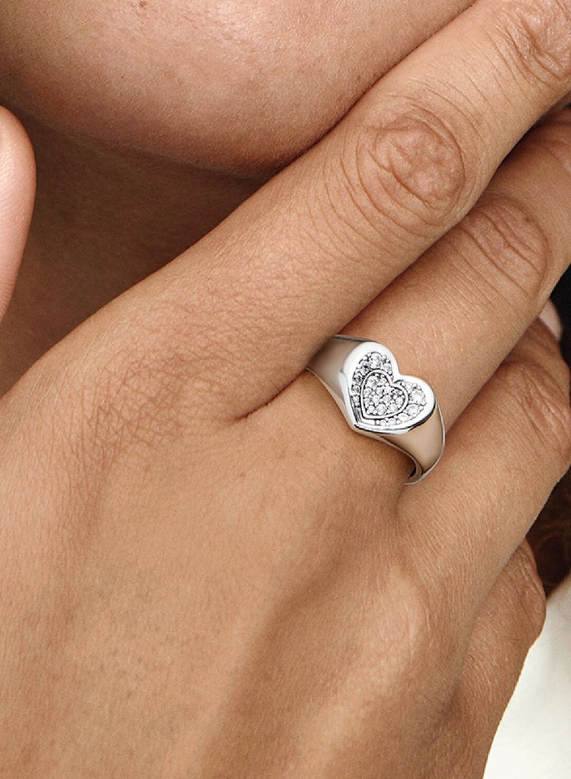 Radiant Heart Pavé Signet Ring