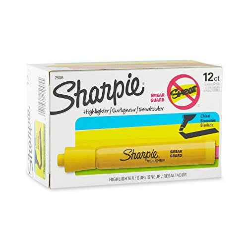 SHARPIE Tank Style Highlighters, Chisel Tip, Yellow, 12 Count - Image 1