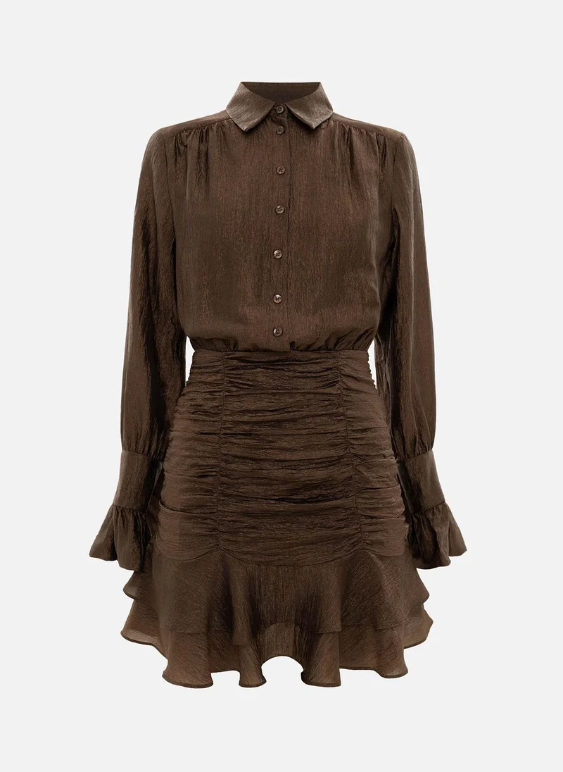 ليتشي فستان قصير مع تنورة مجمعة وأزرار صغيرة متطابقة