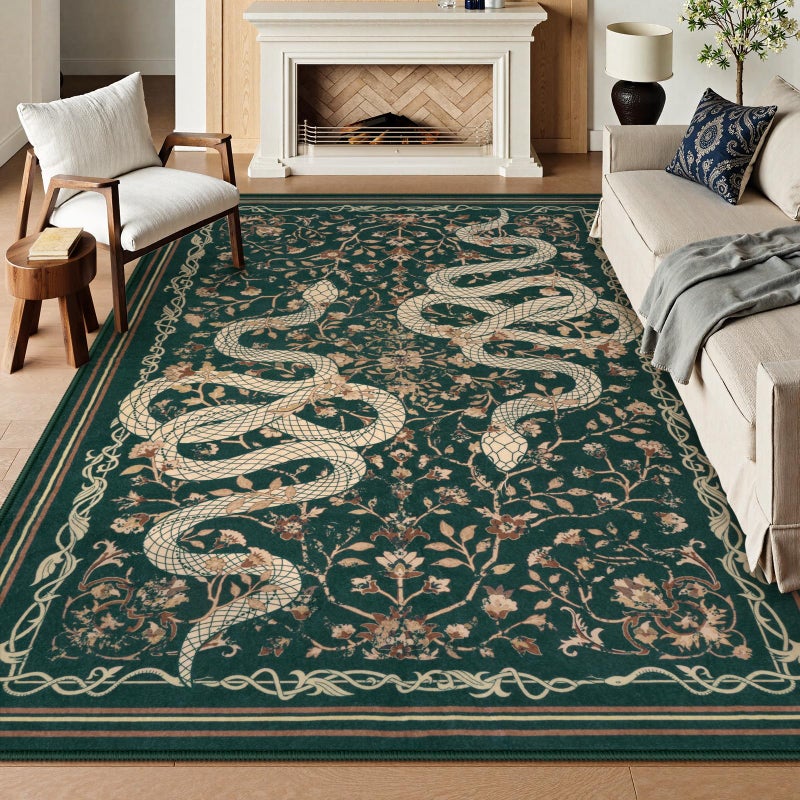 LIVEBOX 5x7 Washable Area Rug - Snake Rug for Living Room, Non-Slip Soft Bedroom Rugs, Low Pile Indoor Carpet for Dining Room Home Office(5x7ft, Green) - Image 1