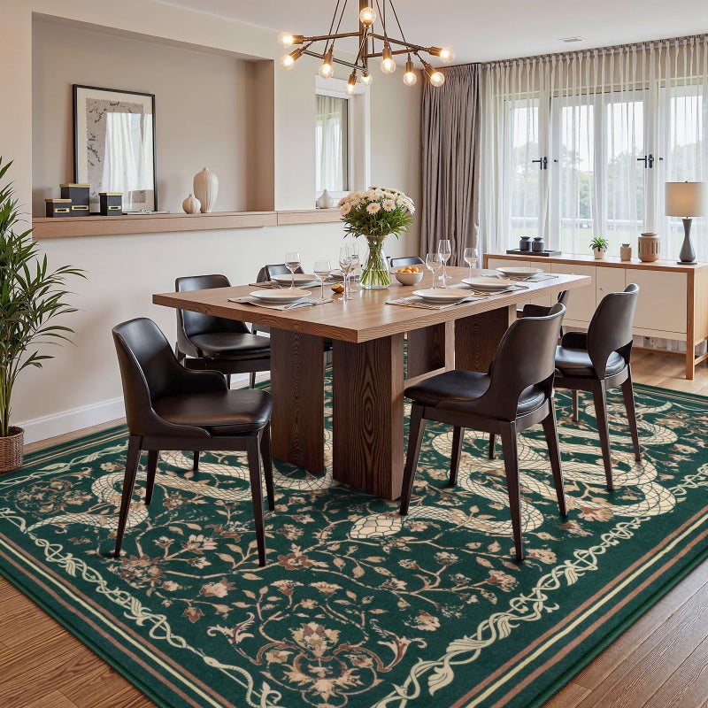 LIVEBOX 5x7 Washable Area Rug - Snake Rug for Living Room, Non-Slip Soft Bedroom Rugs, Low Pile Indoor Carpet for Dining Room Home Office(5x7ft, Green) - Image 3