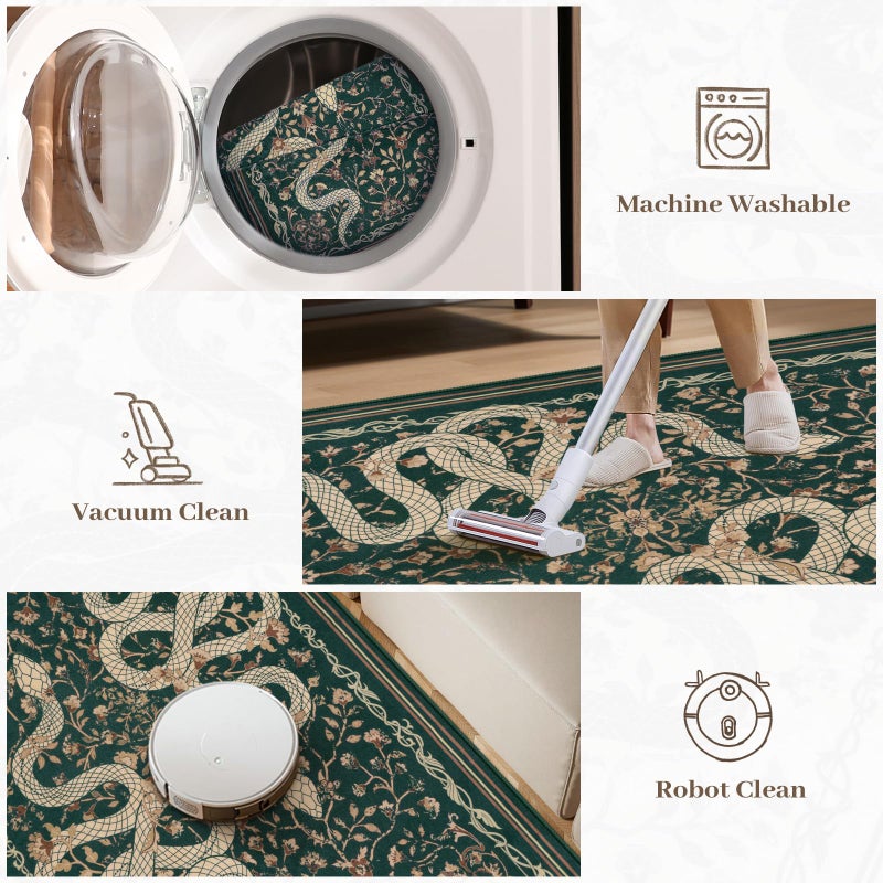 LIVEBOX 5x7 Washable Area Rug - Snake Rug for Living Room, Non-Slip Soft Bedroom Rugs, Low Pile Indoor Carpet for Dining Room Home Office(5x7ft, Green) - Image 5