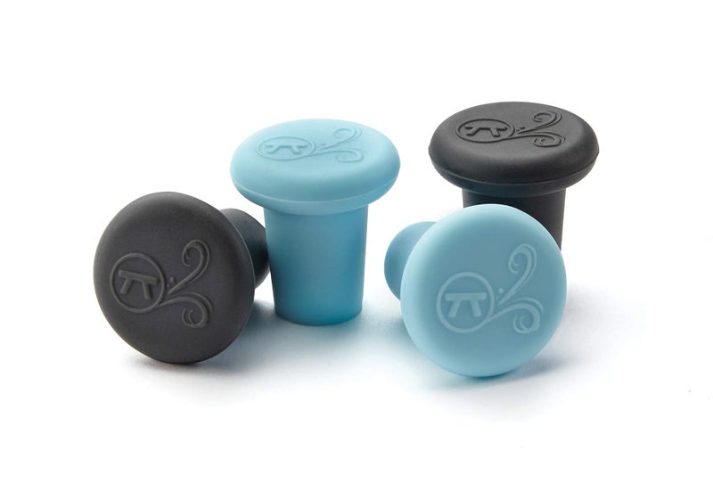 Outset Silicone Wine Bottle Stopper Set of 4 Black and Blue