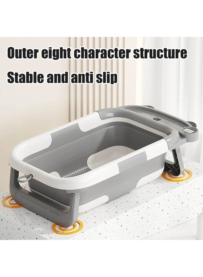 بيت الشاي حوض استحمام للأطفال حديثي الولادة مع مقياس حرارة ووسادة عائمة ناعمة، حوض استحمام محمول للسفر مع فتحة تصريف، أحواض استحمام متينة قابلة للطي للأطفال الرضع والأطفال الصغار - Image 5