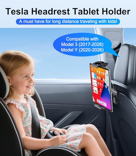 DICMKY Tesla iPad Tablet Mount Headrest Accessories for Model YJuniper Model 3Highland 2025 2024 2023 2022 2021 Back Seat Tablet Holder with Hooks for Kids Fits 47129 iPad Pro Air Mini - Image 3