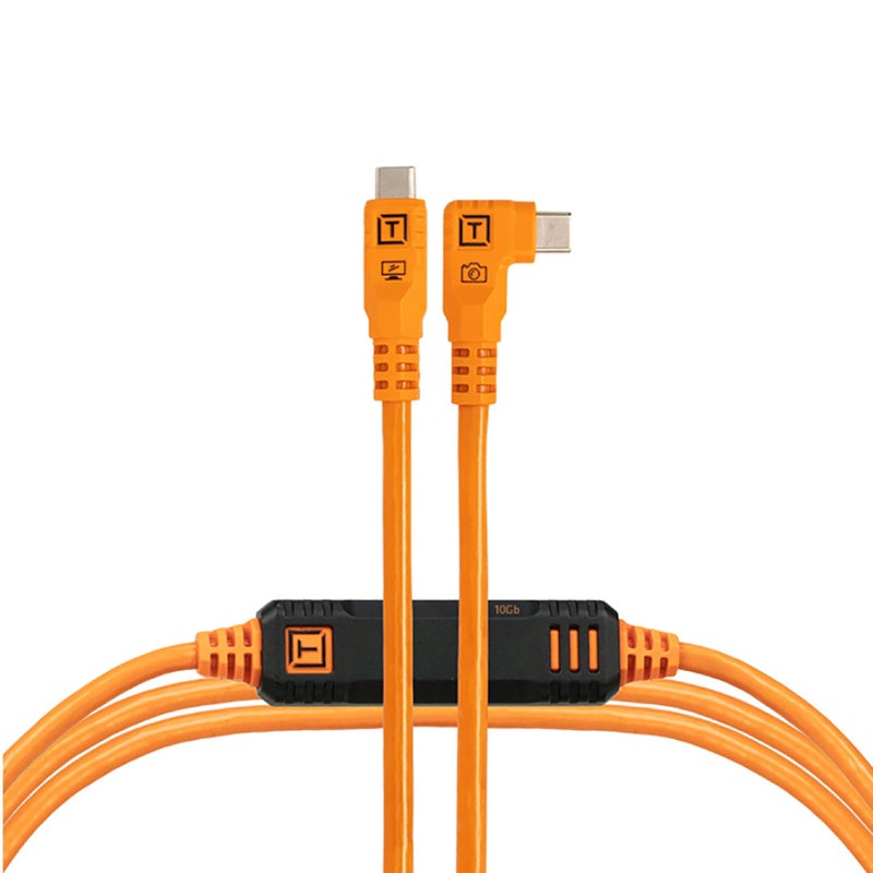 TETHER TOOLS TetherPro Optima 10Gbps Gen 2 USB-C, 15' (4.6m), Straight to Right, High-Visibility Orange - Image 1