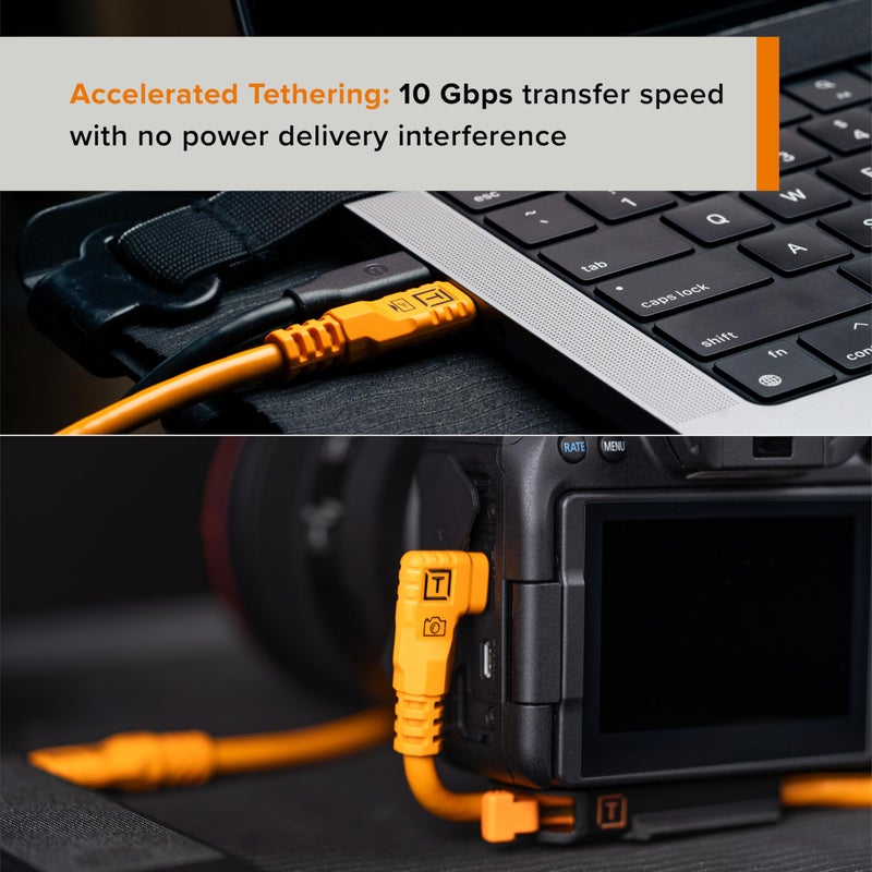 TETHER TOOLS TetherPro Optima 10Gbps Gen 2 USB-C, 15' (4.6m), Straight to Right, High-Visibility Orange - Image 2