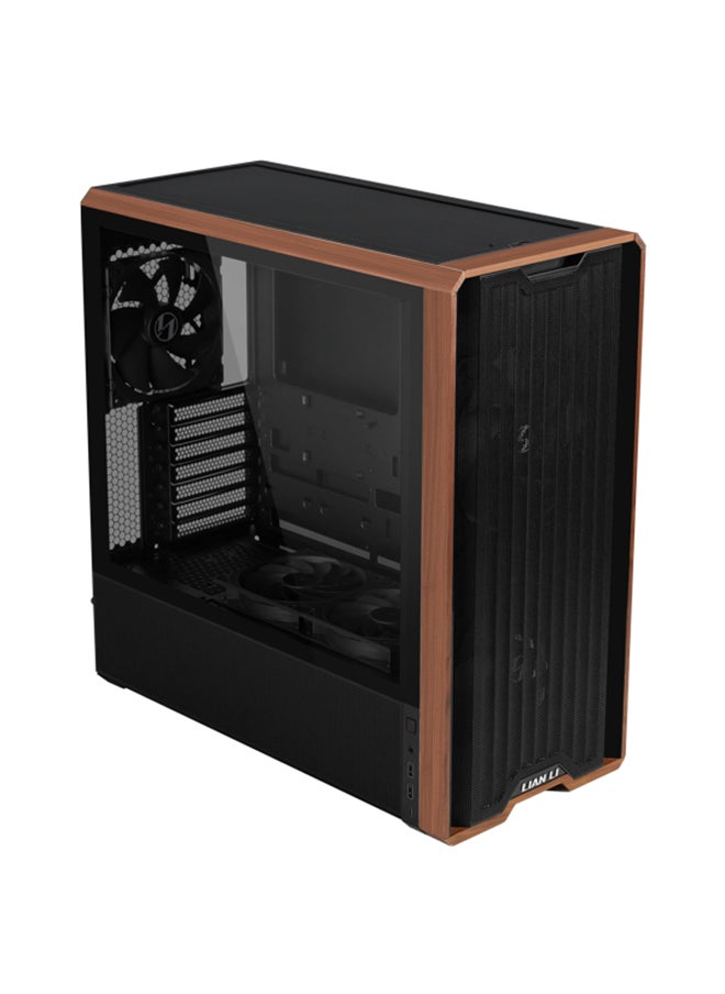 LIAN LI Lancool 217 Mid-Tower ATX PC Case, Black with Dark Walnut Wood Front Panel, 5 Pre-Installed PWM Fans, High Airflow Mesh Front, Back-Connect ATX Motherboard Support, Tempered Glass Side Panel, Tool-Less Design, L-Connect 3 & SignalRGB Sync, USB 3.2 Gen 1 Type-A & USB Type-C Front I/O, Removable Dust Filters, Cable Management Friendly, Black | LAN217X  - Image 2