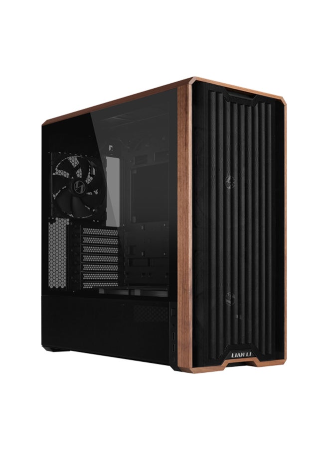 LIAN LI Lancool 217 Mid-Tower ATX PC Case, Black with Dark Walnut Wood Front Panel, 5 Pre-Installed PWM Fans, High Airflow Mesh Front, Back-Connect ATX Motherboard Support, Tempered Glass Side Panel, Tool-Less Design, L-Connect 3 & SignalRGB Sync, USB 3.2 Gen 1 Type-A & USB Type-C Front I/O, Removable Dust Filters, Cable Management Friendly, Black | LAN217X  - Image 1