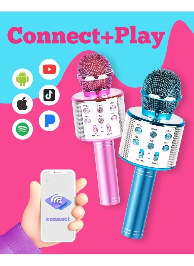 ELTRAZONE 2-Pack Kids Karaoke Microphones - Portable Bluetooth Singing Toys for Girls and Boys, Perfect Birthday Gifts (Blue & Pink) - Image 2