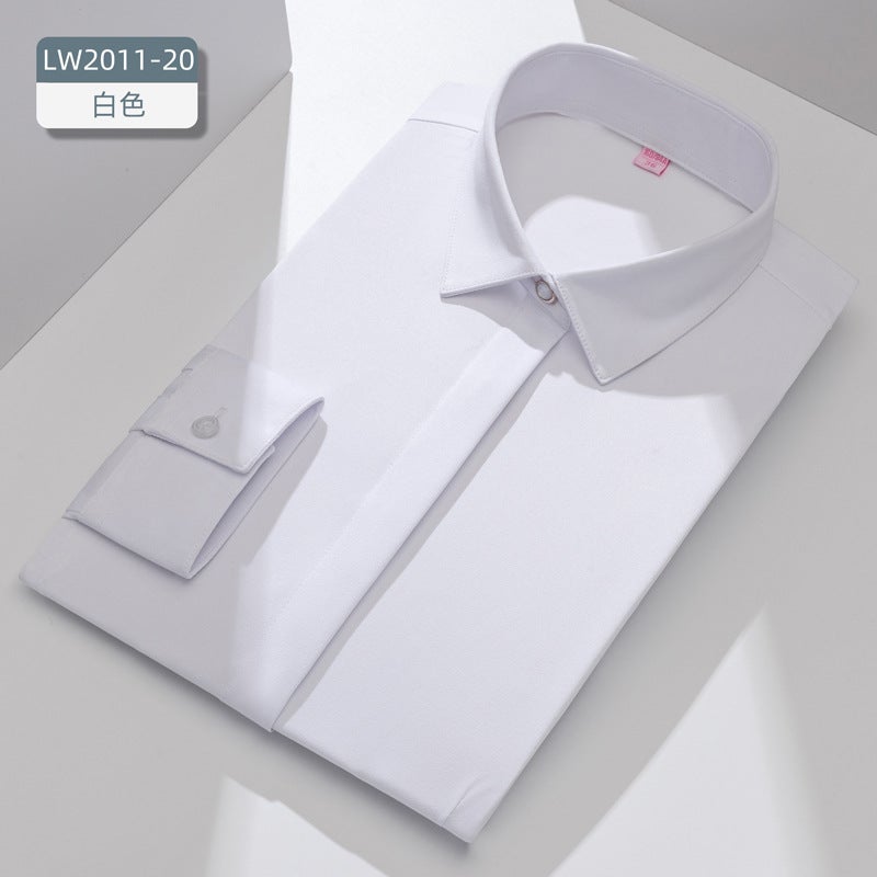 Shirt Womens Long Sleeve Business Solid Color Stretch Slim White Shirt Work Clothes Dress Business Wear Shirt Womens Style Pure White 