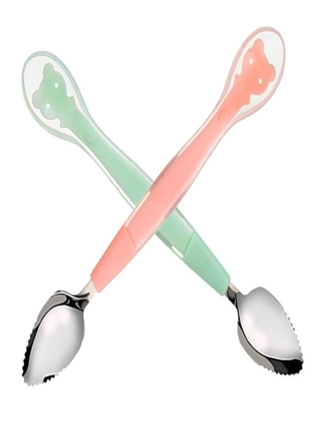 Wavva® Double Head Baby Spoon Silicone Soft Baby Fruit Scraping Mud Spoon Feeding Spoons Training Scrapping Fruits Children Babies for Gifts. (2) - Image 1