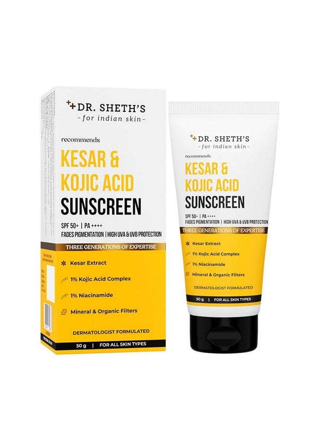 Dr. Sheth's Dr. Sheth’S Kesar & Kojic Acid Sunscreen Spf 50 Pa++++ For Pigmentationfree Skin | No White Cast And Light Weight For Daily Moisturization 50G - Image 1